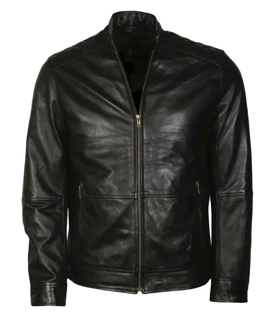 American Flag Skull Biker Leather Jacket in Real Leather