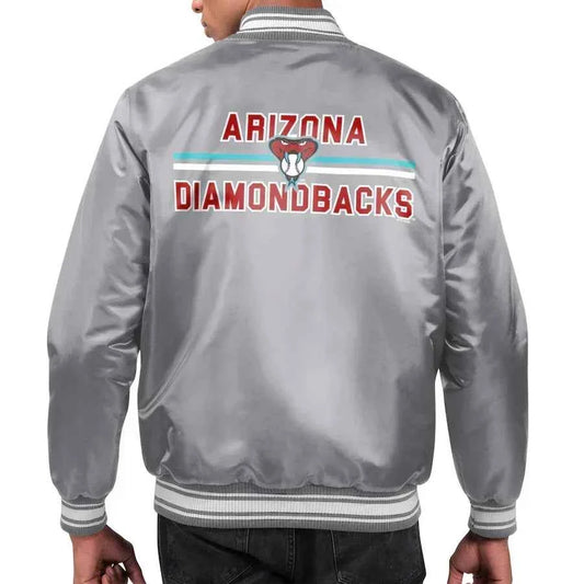 Arizona Diamondbacks Team Logo Satin Varsity Full-Snap Jacket - Gray