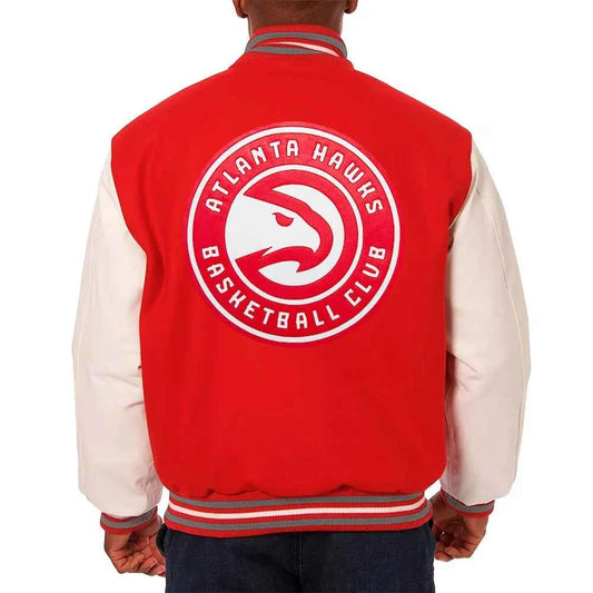 Atlanta Hawks Red and White Varsity Jacket