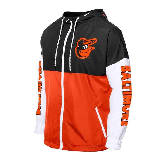 Baltimore Orioles Color Block Orange and Black Hoodie Windbreaker