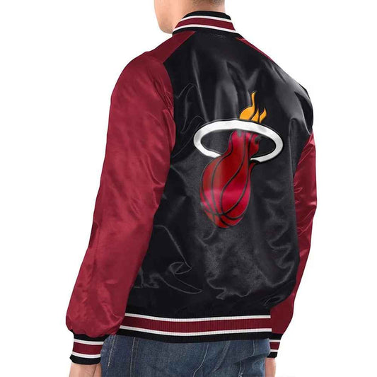 Black/Red Miami Heat Renegade Varsity Satin Jacket