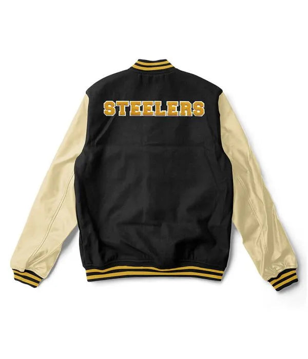 Pittsburgh Steelers Black Varsity Jacket – Back View