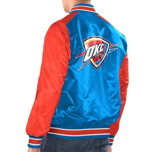 Blue/Orange Oklahoma City Thunder Renegade Varsity Satin Jacket