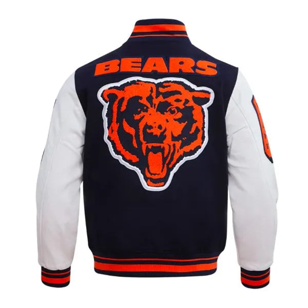 Chicago Bears Navy Blue Varsity Jacket – Back View