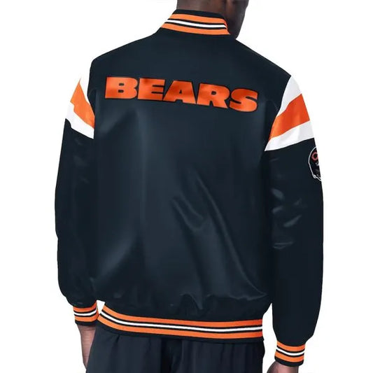 Chicago Bears Navy Blue Satin Jacket – Back View