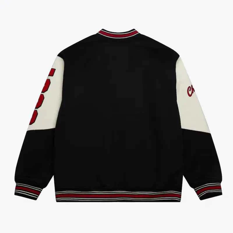 Chicago Bulls Team History Black Vintage Logo Varsity Jacket