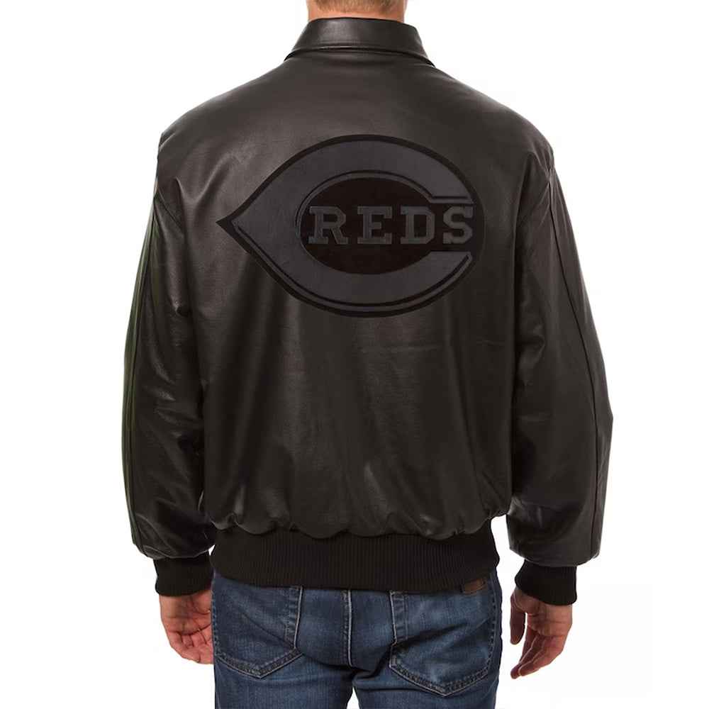 Cincinnati Reds Black Tonal Leather Jacket