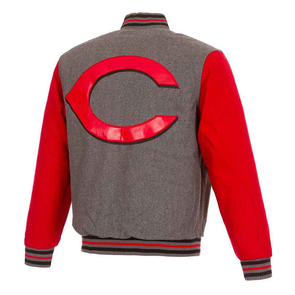 Cincinnati Reds Gray/Red Varsity Wool Jacket