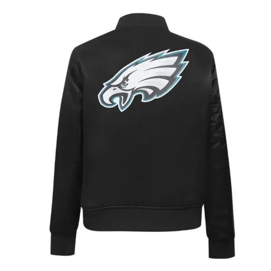 Philadelphia Eagles Black Satin Jacket – Back View
