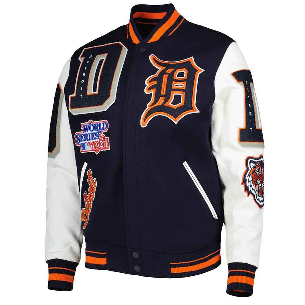 Detroit Tigers Mash Up White and Navy Blue Varsity Jacket