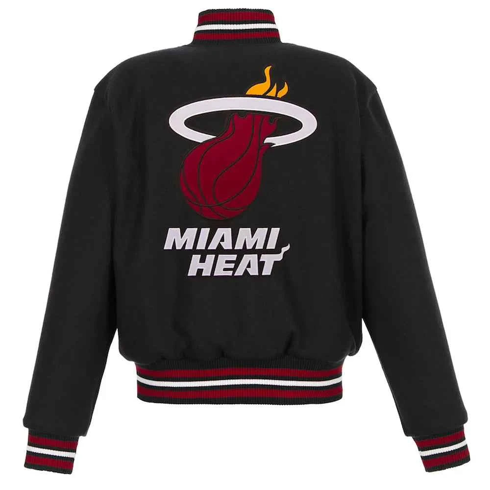 Embroidered Miami Heat Logo Black Varsity Wool Jacket
