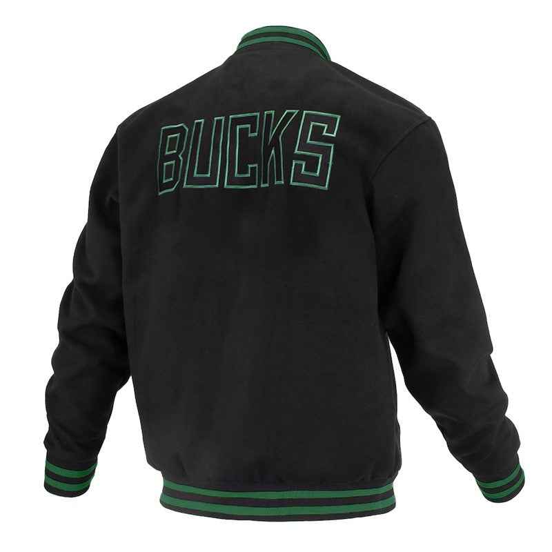 Milwaukee Bucks Logoman Shadow Black Varsity Jacket