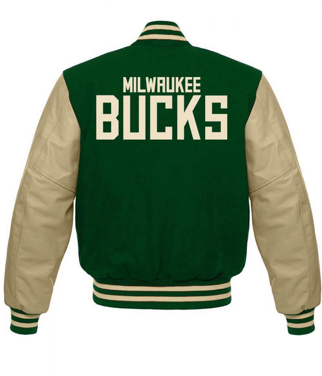 Milwaukee Bucks Green Letterman Jacket – Back View