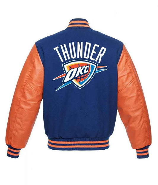 NBA Oklahoma City Thunder Letterman Orange and Blue Jacket
