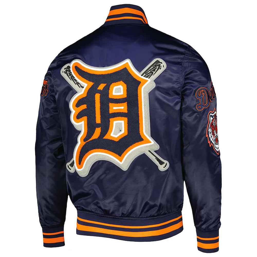 Navy Blue Detroit Tigers Mash Up Satin Jacket