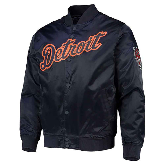 Navy Blue Detroit Tigers Wordmark Satin Jacket