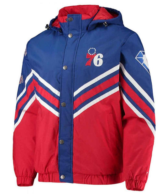 Philadelphia 76ers Full-Zip Snap Red and Royal Blue Hoodie Jacket
