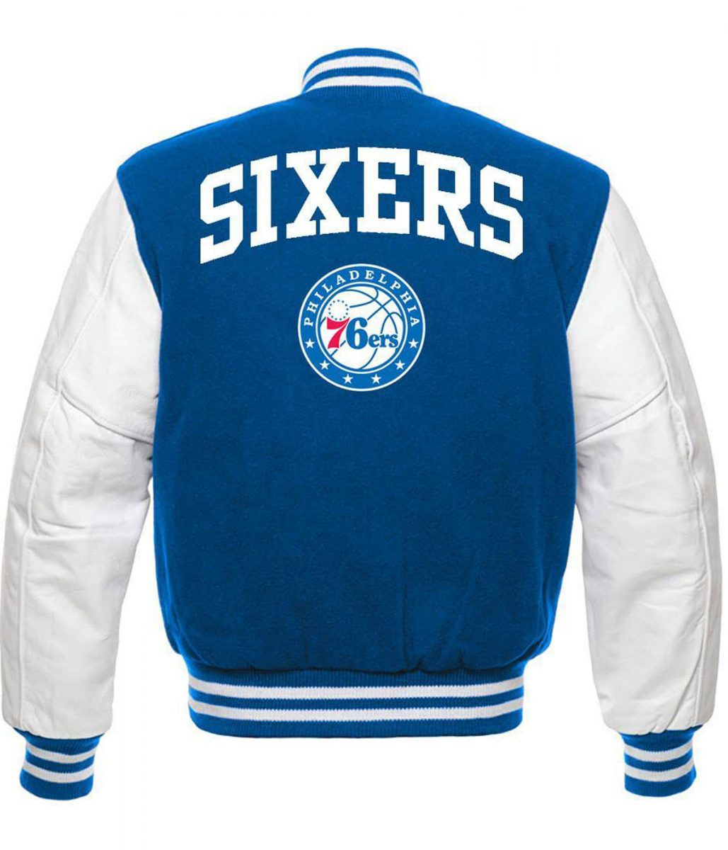 Philadelphia 76ers White Letterman Jacket – Back View