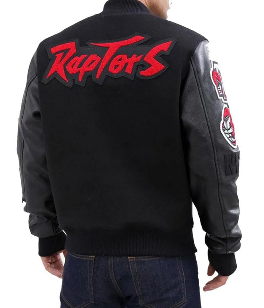 Toronto Raptors Black Letterman Jacket – Back View