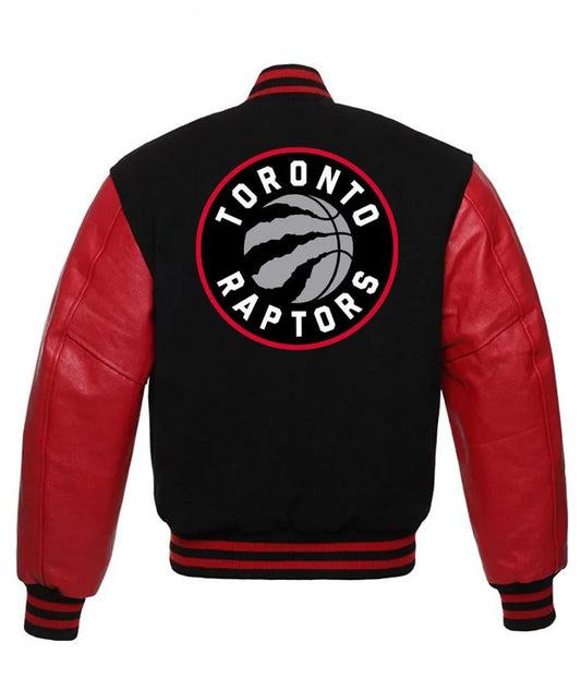 Toronto Raptors Black Letterman Jacket – Back View