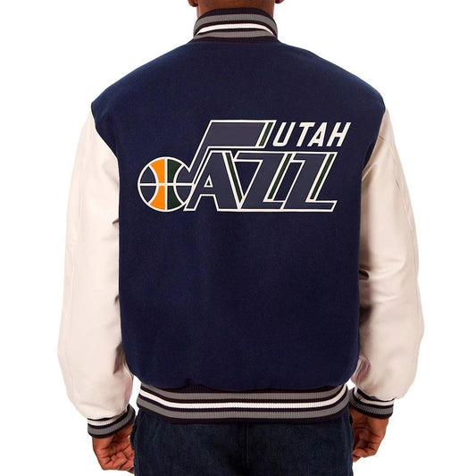 Utah Jazz White Varsity Jacket – Back View