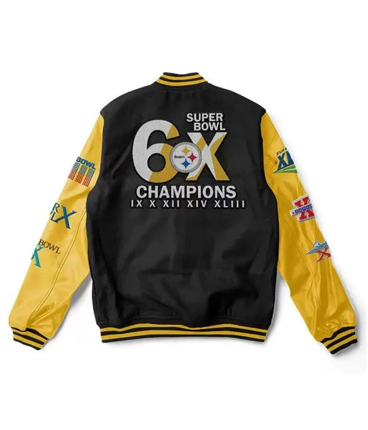 Pittsburgh Steelers Black Varsity Jacket – Back View