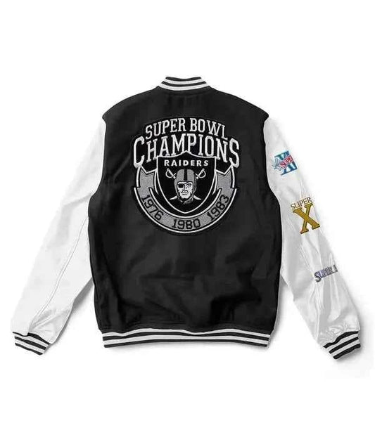 Varsity Las Vegas Raiders White and Black Jacket