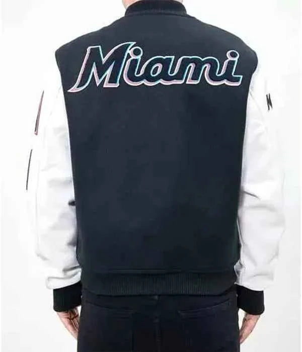 Varsity Miami Marlins Navy Blue and White Jacket