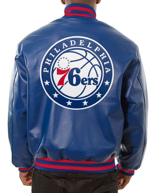 Philadelphia 76ers Blue Varsity Jacket – Back View