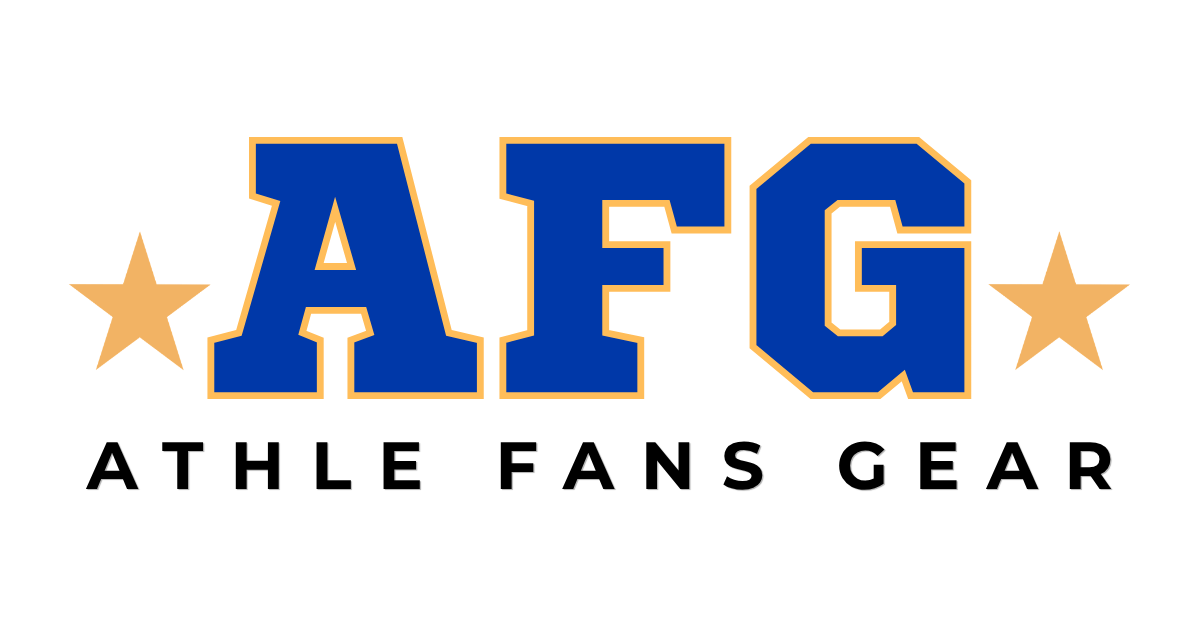 A graphic logo featuring the letters 'AFG' in large blue varsity-style block font with a gold outline, flanked by two gold stars. Below, the words 'ATHLE FANS GEAR' are printed in black.