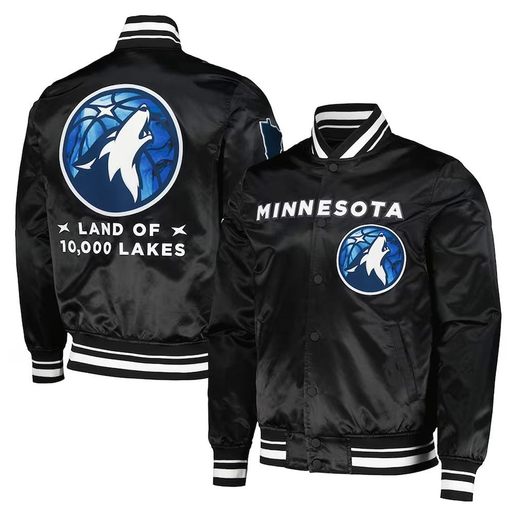Minnesota Timberwolves Black Satin Jacket – Front View