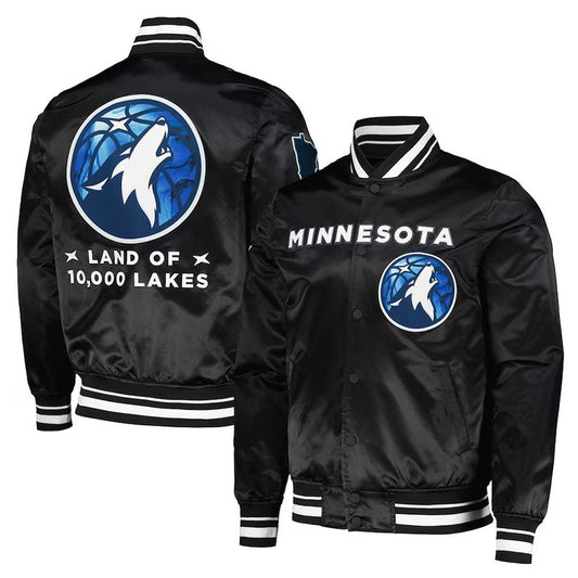 Minnesota Timberwolves Black Satin Jacket – Front View
