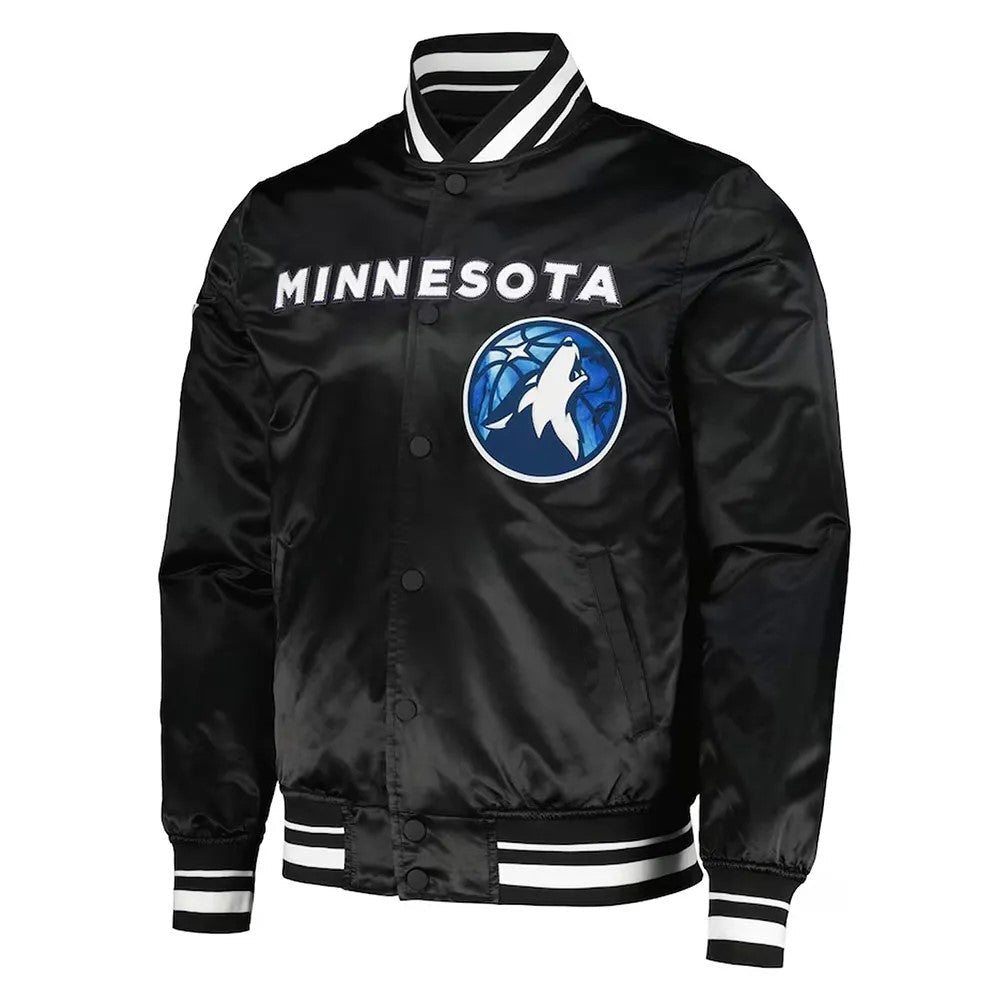 Minnesota Timberwolves Black Satin Jacket – Side View
