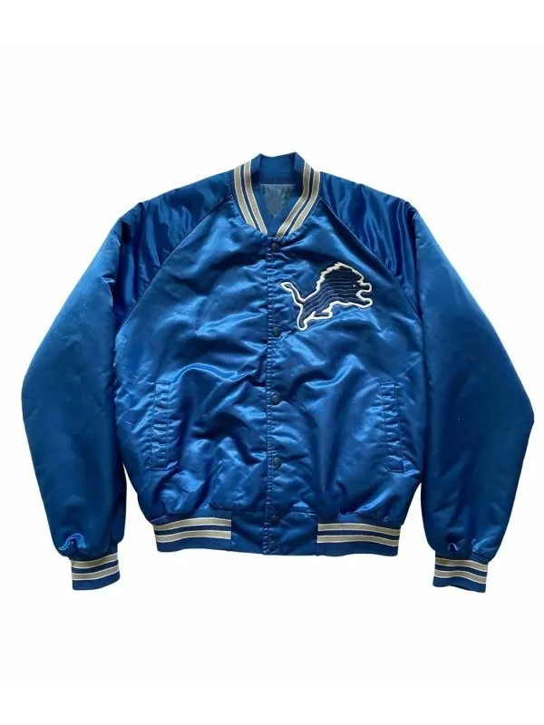 Detroit Lions Blue Satin Jacket – Front View