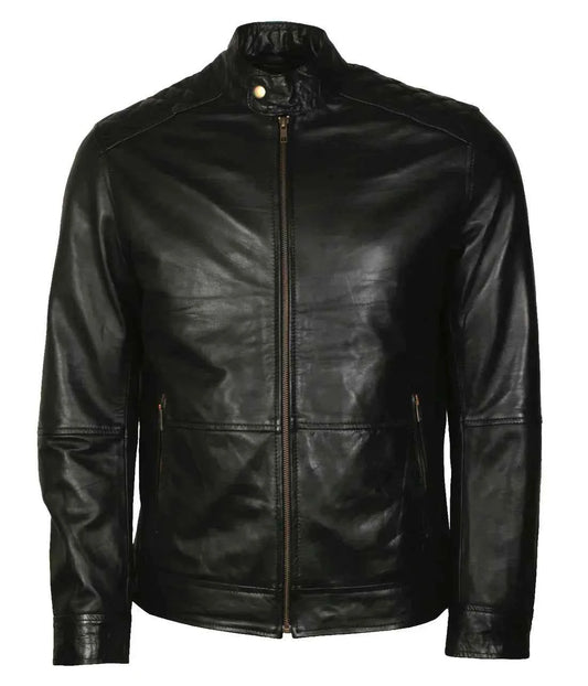American Flag Skull Biker Leather Jacket in Real Leather