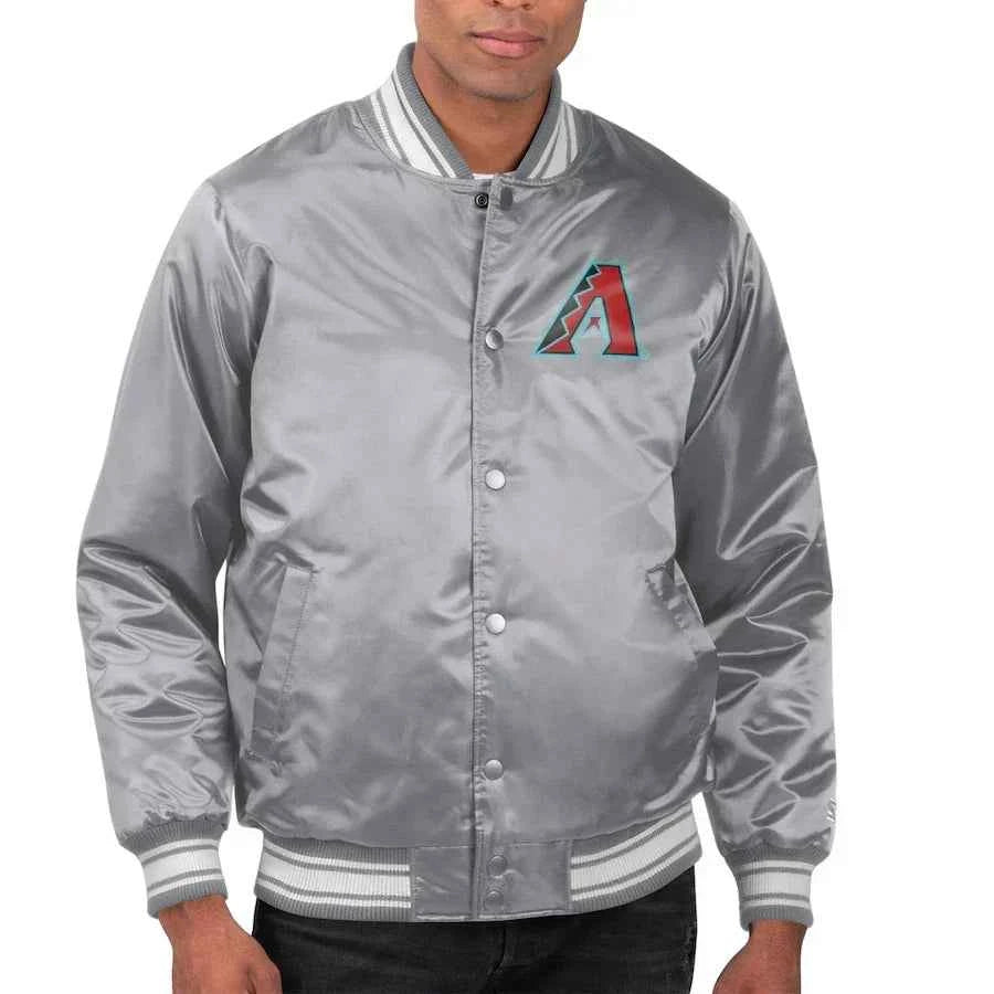 Arizona Diamondbacks Team Logo Satin Varsity Full-Snap Jacket - Gray