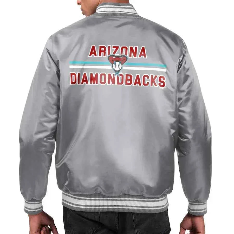 Arizona Diamondbacks Team Logo Satin Varsity Full-Snap Jacket - Gray