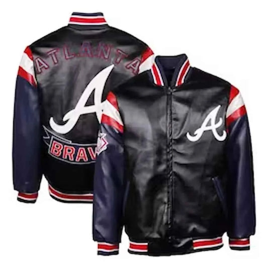 Atlanta Braves Navy and Black Varsity Leather Jacket