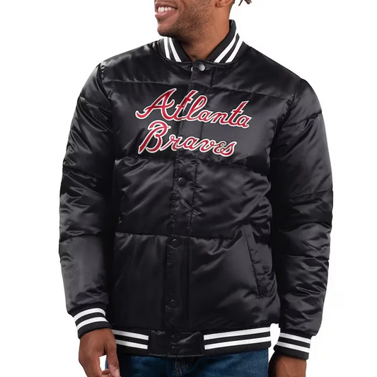 Atlanta Braves Puffer Black Satin Jacket