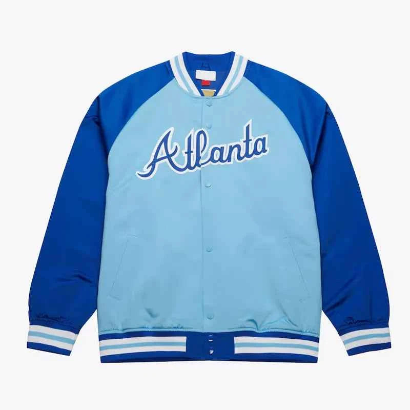 Atlanta Braves Vintage Logo Double Clutch Blue Satin Jacket
