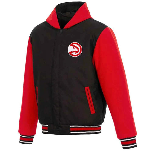 Atlanta Hawks Black and Red Varsity Hooded Jacket