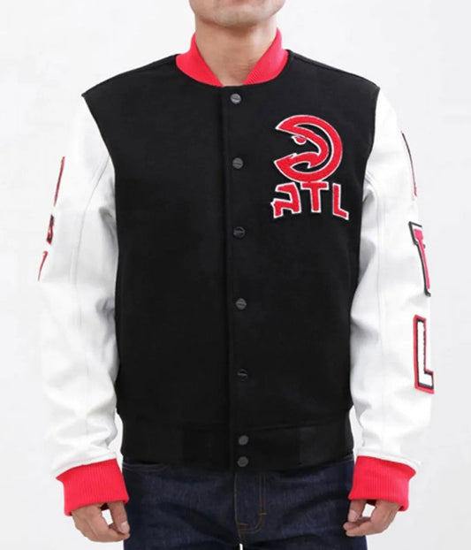 Atlanta Hawks Black Letterman Jacket – Front View