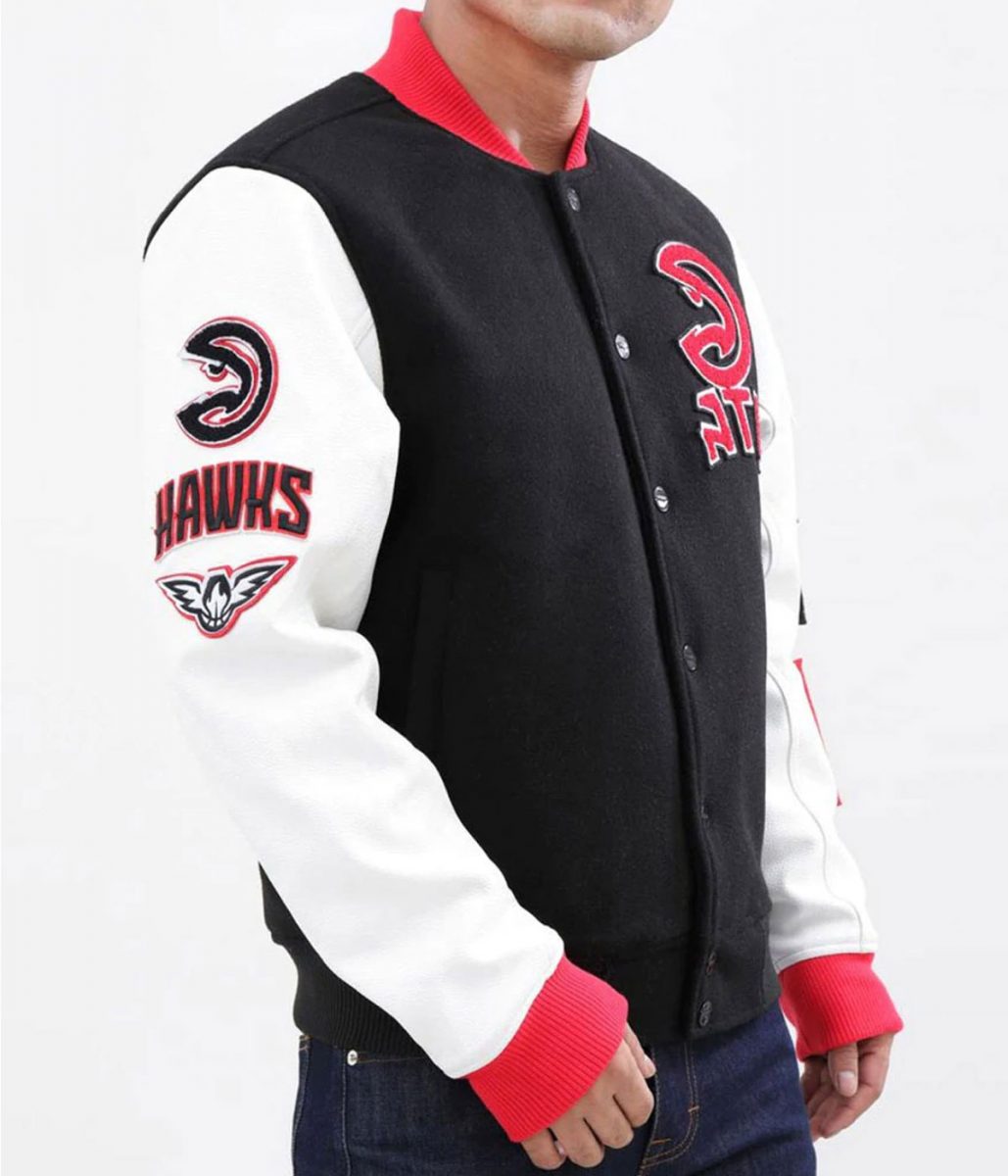 Atlanta Hawks Black Letterman Jacket – Back View