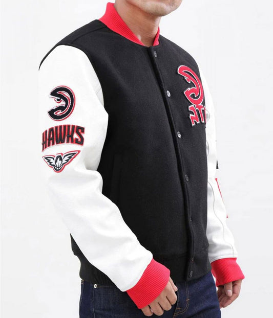 Atlanta Hawks Black Letterman Jacket – Back View