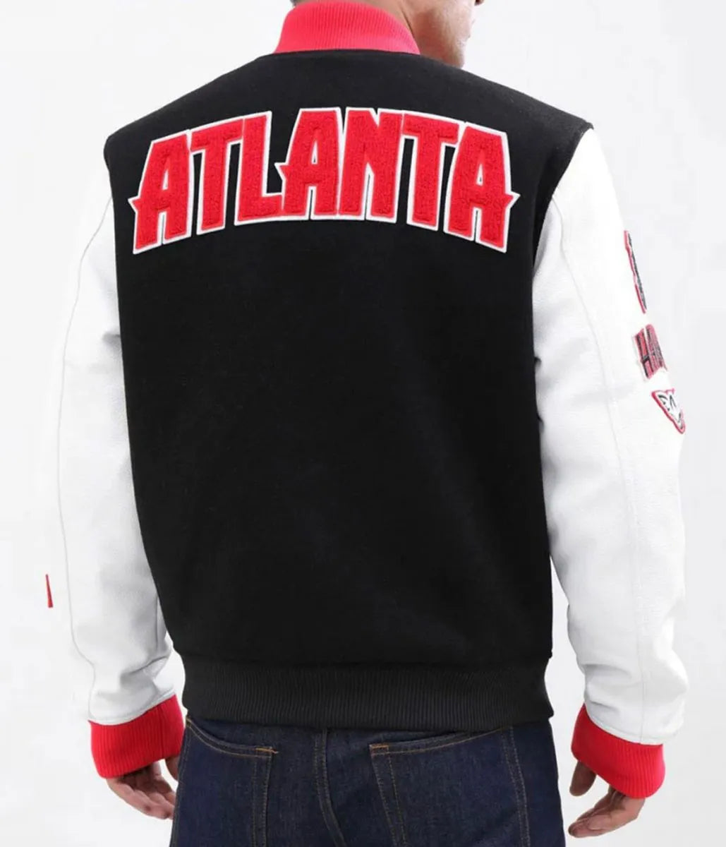 Atlanta Hawks Black Letterman Jacket – back View