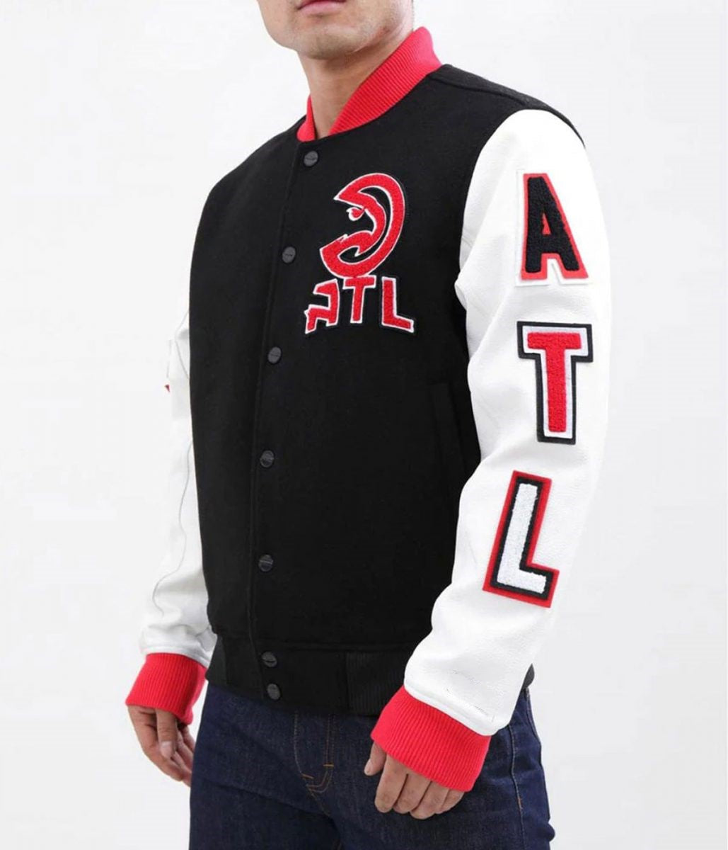Atlanta Hawks Black Letterman Jacket – Close-Up Detail