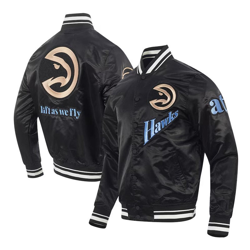 Atlanta Hawks Black Satin Jacket – Front View
