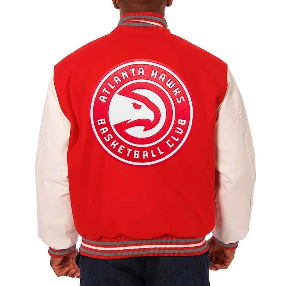 Atlanta Hawks Red and White Varsity Jacket