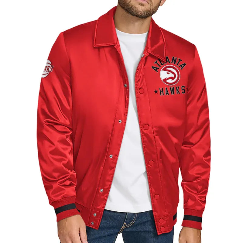 Atlanta Hawks Red Satin Jacket – Front View