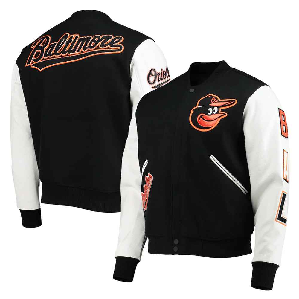 Baltimore Orioles Black and White Letterman Jacket